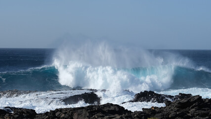 Large breaking waves and ocean view in Las Palmas, Canary islands, Spain