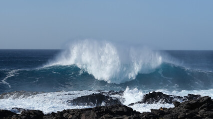Large breaking waves and ocean view in Las Palmas, Canary islands, Spain