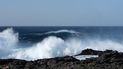 Large breaking waves and ocean view in Las Palmas, Canary islands, Spain