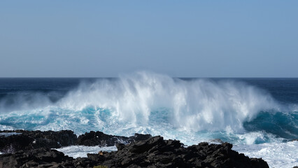 Large breaking waves and ocean view in Las Palmas, Canary islands, Spain