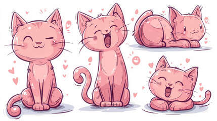 A set of cartoon cats with different expressions