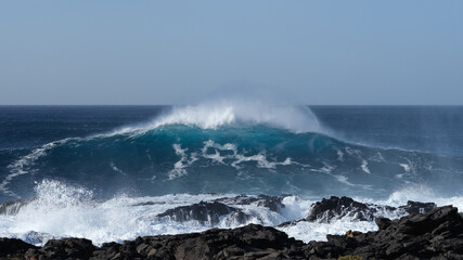 Large breaking waves and ocean view in Las Palmas, Canary islands, Spain