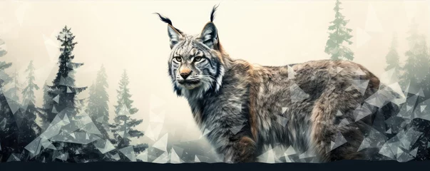Fotobehang Majestic eurasian lynx design for t shirt print.  on white background. wide banner © Michal