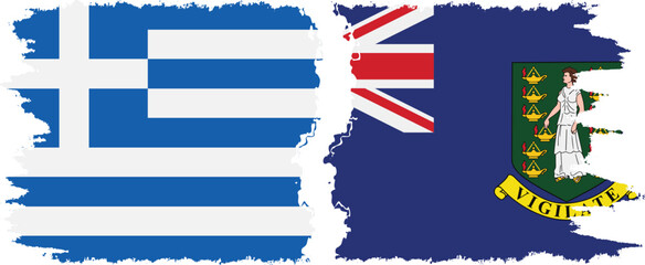 British Virgin Islands and Greece grunge flags connection vector