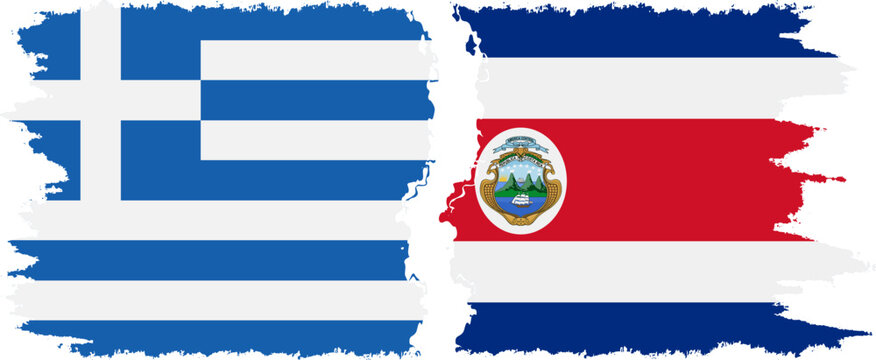 Costa Rica and Greece grunge flags connection vector