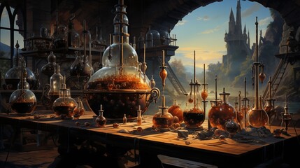 depiction of a medical pharmaceutical research concept, capturing the intricate details of laboratory equipment, pharmaceutical compounds, and the pursuit of groundbreaking discoveries