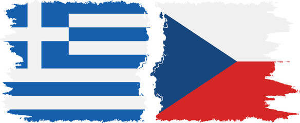 Czech and Greece grunge flags connection vector