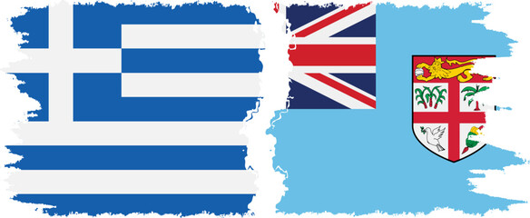 Fiji and Greece grunge flags connection vector