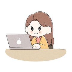 책상에 앉아 노트북 하는 여자