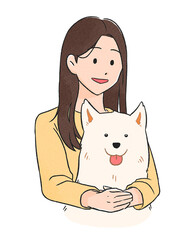 강아지를 껴안고 있는 여자