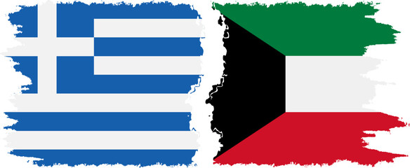 Kuwait and Greece grunge flags connection vector