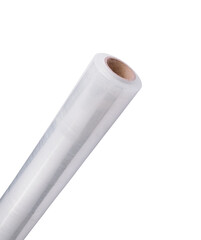 Roll of plastic stretch wrap film on white