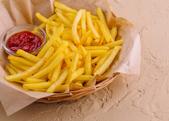 French Fries with Ketchup in Basket