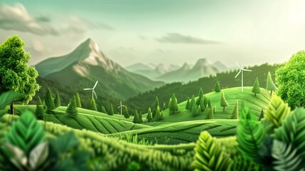 A concept art of green energy and eco friendly - obrazy, fototapety, plakaty