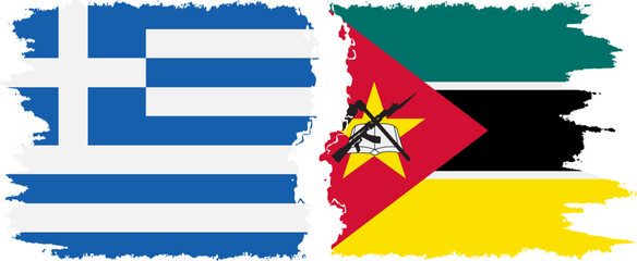 Mozambique and Greece grunge flags connection vector