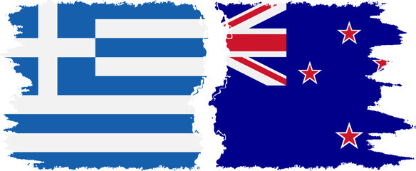 New Zealand and Greece grunge flags connection vector