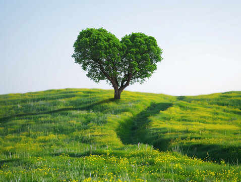 Tree in the shape of heart with nature isolated