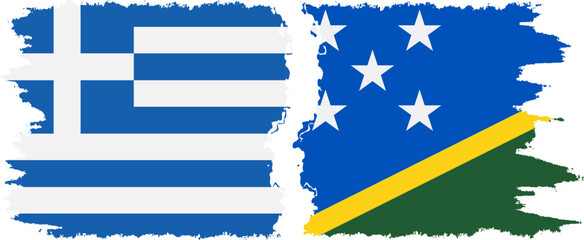 Fototapeta premium Solomon Islands and Greece grunge flags connection vector
