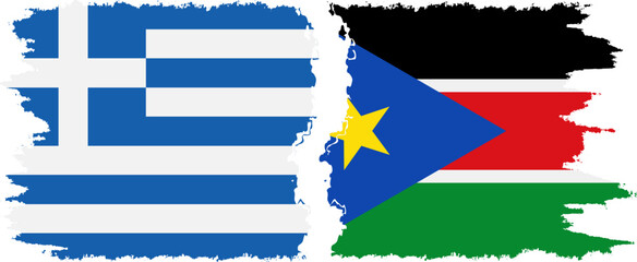 South Sudan and Greece grunge flags connection vector