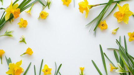 Spring narcissus daffodil flowers on white background - obrazy, fototapety, plakaty
