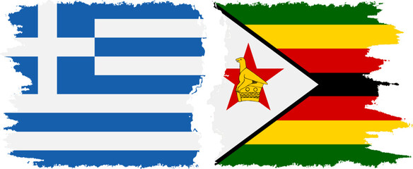 Zimbabwe and Greece grunge flags connection vector