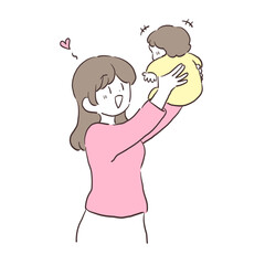 赤ちゃんを抱き上げるお母さん