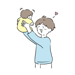 赤ちゃんを抱き上げるお父さん