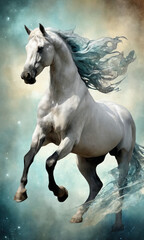 Obraz na płótnie Canvas Fantasy Illustration of a wild Horse. Digital art style wallpaper background.