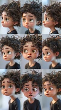 A series of pictures of a young boy with curly hair