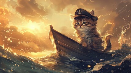 A heartwarming digital painting of a cute fluffy cat - obrazy, fototapety, plakaty