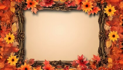 Naklejka na ściany i meble Autum Floral Frame Background