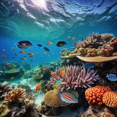 A charming harbor of a beautiful reef with beautiful marine life