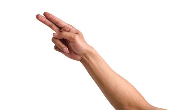 Hand gesture pointing two fingers isolated on a transparent background