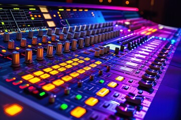 Obraz premium SoundCrafting Masterpiece: The Engineer's Domain,Audio Mixing Engineer at Work with Studio Console