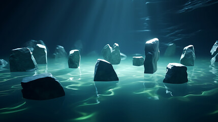 Show underwater stones creating a mesmerizing play of light and shadow.