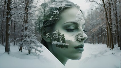 Anachronistic Double Exposure: Earth's Beauty in Surreal Mother of Nature Portrait -  World Environment Day Art