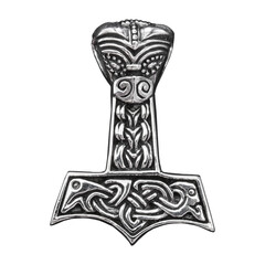 Silver jewelry. Pendant on the neck. Amulet. Occult symbolism. Paganism of the Vikings. Symbol of...