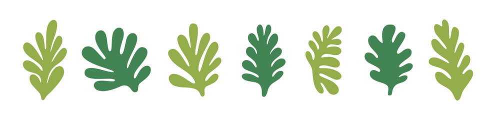 Minimal hand drawn leaves abstract chunky plant flat vector set