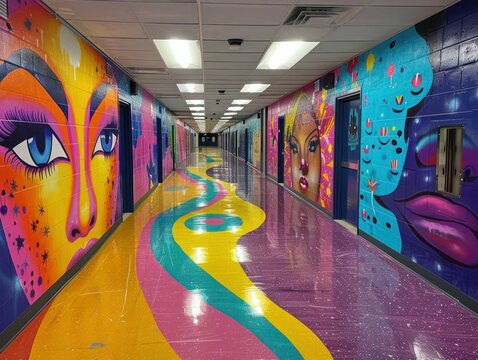 Artistic mural on a middle school wall, representing the creative expression and diversity of the student body.