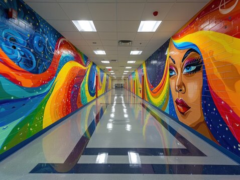 An artistic mural at the middle school showcases student diversity and creative expression.