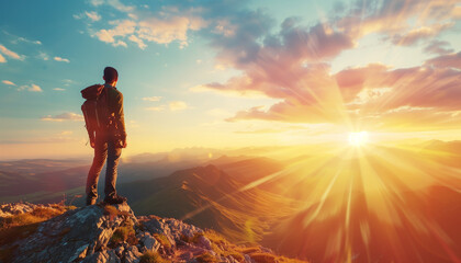 Fototapeta premium hiker on top of the mountain