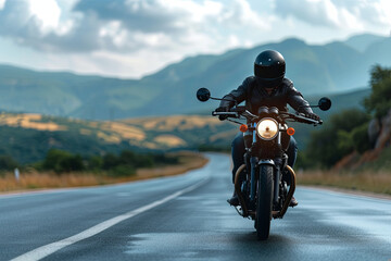 A motorbike travels on the road
