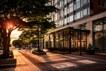 HH Style Represented Through Juxtaposition of Modern Business Complex in Antique Surroundings with Sunset Hues