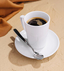 Cup of black coffee top view