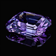 cut Iolite ​gem ​of flawless quality purple on dark black background