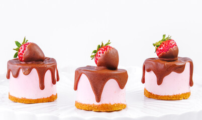 souffle cake with fresh strawberries isolated