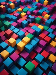 Abstract composition of rainbow colored d cubes from Generative AI