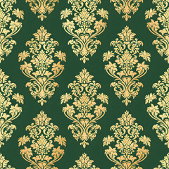 seamless texture of green and gold damask pattern