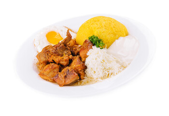 palenta with meat, goat cheese and egg