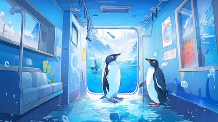 A vibrant spray painted mural of a penguin on a yachts wall showcasing graffiti art meets luxury at sea